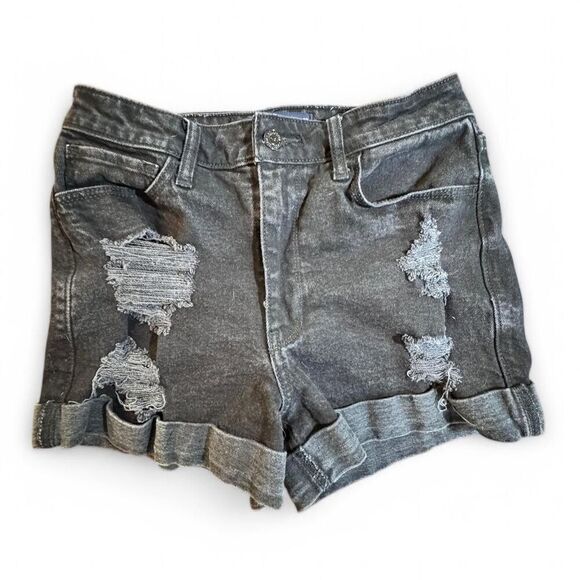 Hollister Pants - Hollister Women's Black Wash Distressed Denim Shorts